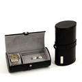 Black Leather Travel Watch & Cufflink Case